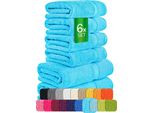 Set Di Asciugamani In Spugna Carli - 100% Cotone - Oekotex 500 Gsm - 6 Pezzi - 2 Asciugamani Da Doccia 70X140 + 4 Asciugamani 50X100 - Asciugamani Da Bagno In Spugna - Turchese