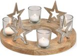 Corona D'avvento In Legno Rotonda Con Decorazioni E Candele Naturali Ø Circa 30 Cm