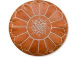 Pouf Marocchino In Vera Pelle - Terra Vegetal - Fatto A Mano - Consegnato Riempito - Pouf Ottomano A Sacco