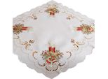 Tovaglia Centrotavola Ricamo Candela Ecrù Colorata 85X85 Cm
