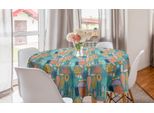Abakuhaus Tovaglia Rotonda Botanica, Foglie Tropicali Colorate, Tovaglia Circolare Per Sala Da Pranzo, Decorazione Per Cucina, 150 Cm, Salmone Blu Cadetto