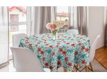 Abakuhaus Tovaglia Rotonda Con Motivi Floreali, Pittura A Pennello Con Motivi Floreali, Tovaglia Rotonda Per Sala Da Pranzo E Cucina, 150 Cm, Vermiglio E Azzurro Pallido