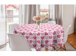 Abakuhaus Tovaglia Rotonda Vintage Valentine, Floral Love Heart, Tovaglia Circolare Per Sala Da Pranzo E Decorazione Della Cucina, 150 Cm, Rosa E Bianco