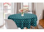 Abakuhaus Tovaglia Rotonda Astratta, Immagini Geometriche Multiple, Tovaglia Circolare Per Sala Da Pranzo E Decorazione Della Cucina, 150 Cm, Blu Scuro E Bianco