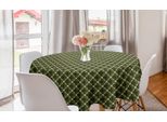 Abakuhaus Tovaglia Rotonda Astratta, Motivi Geometrici Retrò, Tovaglia Circolare Per Sala Da Pranzo, Decorazione Per Cucina, 150 Cm, Verde Scuro Crema