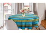 Abakuhaus Tovaglia Rotonda Astratta, Zigzag Nei Toni Estivi, Tovaglia Circolare Per Decorazione Sala Da Pranzo Cucina, 150 Cm, Azzurro E Giallo