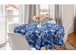 Abakuhaus Tovaglia Rotonda Philodendron, Foglie Tropicali, Tovaglia Circolare Per Sala Da Pranzo, Decorazione Cucina, 150 Cm, Blu Cobalto-Bianco