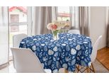 Abakuhaus Tovaglia Rotonda Botanica, Foglie Di Bosco Fiorito Artistiche, Tovaglia Circolare Per Sala Da Pranzo E Decorazione Della Cucina, 150 Cm, Blu Cobalto E Bianco
