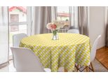 Abakuhaus Tovaglia Rotonda Astratta, Motivi Floreali Ricorrenti, Tovaglia Circolare Per Sala Da Pranzo, Decorazione Cucina, 150 Cm, Giallo E Bianco