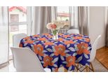 Abakuhaus Tovaglia Rotonda Con Motivi Floreali, Motivo Magnolia Dettagliato, Tovaglia Circolare Per Sala Da Pranzo E Cucina, 150 Cm, Indaco, Tortora Chiaro, Arancione
