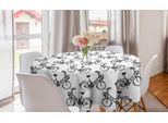 Abakuhaus Tovaglia Rotonda, Motivo Monocromatico Con Biciclette, Tovaglia Circolare Per Sala Da Pranzo E Decorazione Della Cucina, 150 Cm, Grigio Antracite E Bianco