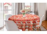 Abakuhaus Tovaglia Rotonda Orientale, Motivi Elefanti, Tovaglia Circolare Per Sala Da Pranzo, Decorazione Cucina, 150 Cm, Corallo Scuro Vermiglio