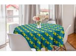 Abakuhaus Tovaglia Rotonda Con Motivo Limoni, Motivo Agrumi Su Sfondo A Zig-Zag, Tovaglia Circolare Per Sala Da Pranzo, Decorazione Cucina, 150 Cm, Giallo Mare Blu
