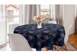 Abakuhaus Tovaglia Rotonda Botanica, Foglie Esotiche Artistiche, Tovaglia Circolare Per Sala Da Pranzo E Cucina, 150 Cm, Blu Notte Scuro E Rosa