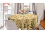 Abakuhaus Tovaglia Rotonda Floreale Gialla, Fiori Vintage, Tovaglia Circolare Per Sala Da Pranzo, Decorazione Cucina, 150 Cm, Corallo Sabbia Marrone