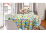 Abakuhaus Tovaglia Rotonda Con Motivi Floreali, Narcisi Primaverili, Tulipani E Mimose, Tovaglia Rotonda Per Sala Da Pranzo E Cucina, 150 Cm, Bianca E Multicolore