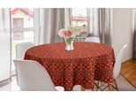 Abakuhaus Tradizionale Tovaglia Rotonda, Forme Folcloristiche Sfocate, Tovaglia Circolare Per Sala Da Pranzo, Decorazione Cucina, 150 Cm, Vermiglio E Multicolore