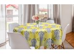 Abakuhaus Tovaglia Rotonda Etnica, Fiori Orientali Antichi, Tovaglia Circolare Per Sala Da Pranzo, Decorazione Per Cucina, 150 Cm, Giallo Pastello Grigio Scuro
