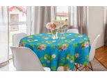 Abakuhaus Tovaglia Rotonda Con Motivo Laghetto, Pesci Koi E Rane Che Nuotano, Tovaglia Circolare Per Sala Da Pranzo E Cucina, 150 Cm, Blu Cielo Multicolore