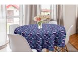 Abakuhaus Tovaglia Rotonda Con Motivi Floreali, Foglie Tropicali, Arte Hipster, Tovaglia Circolare Per Sala Da Pranzo, Decorazione Cucina, 150 Cm, Blu Scuro E Rosa