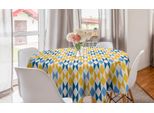 Abakuhaus Tovaglia Rotonda Astratta, Forme Blu E Arancioni, Tovaglia Circolare Per Sala Da Pranzo, Decorazione Cucina, 150 Cm, Avorio, Arancione Chiaro, Blu