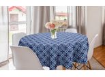 Abakuhaus Tovaglia Geometrica Rotonda, Motivi Ceramici Orientali, Tovaglia Circolare Per Sala Da Pranzo, Decorazione Cucina, 150 Cm, Bianco E Blu Navy