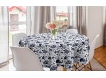 Abakuhaus Tovaglia Rotonda Naturale, Motivo Creature Acquatiche, Tovaglia Circolare Per Sala Da Pranzo, Decorazione Cucina, 150 Cm, Indaco Bianco
