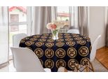 Abakuhaus Tovaglia Rotonda Astratta, Motivi Etnici Circolari Artistici, Tovaglia Circolare Per Sala Da Pranzo, Decorazione Cucina, 150 Cm, Blu Notte Scuro Pesca