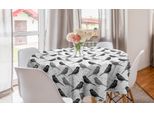 Abakuhaus Tovaglia Rotonda Grigia, Motivo Uccelli E Fiori, Tovaglia Circolare Per Sala Da Pranzo, Decorazione Cucina, 150 Cm, Grigio, Bianco, Nero