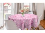 Abakuhaus Tovaglia Rotonda Asiatica, Foglie Paisley, Tovaglia Circolare Per Sala Da Pranzo, Decorazione Cucina, 150 Cm, Rosa E Bianco