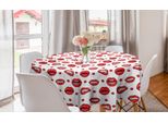 Abakuhaus Tovaglia Rotonda Rossa, Labbra Femminili Con Gesti, Tovaglia Circolare Per Sala Da Pranzo, Decorazione Cucina, 150 Cm, Vermiglio E Bianco