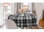 Abakuhaus Tovaglia Rotonda Astratta, Motivo Tartan Britannico, Tovaglia Circolare Per Sala Da Pranzo E Cucina, 150 Cm, Bianco E Nero