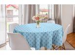 Abakuhaus Tovaglia Rotonda Astratta, Forme Ovali Arte Retrò, Tovaglia Circolare Per Sala Da Pranzo Decorazione Cucina, 150 Cm, Azzurro Cielo Bianco