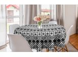 Abakuhaus Tovaglia Geometrica Rotonda, Motivi Disegnati A Mano, Tovaglia Circolare Per Sala Da Pranzo, Decorazione Cucina, 150 Cm, Bianco E Nero