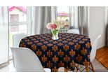 Abakuhaus Tovaglia Rotonda Fleur De Lis, Stile Gotico Vittoriano, Tovaglia Circolare Per Sala Da Pranzo E Cucina, 150 Cm, Blu Scuro E Arancione