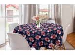 Abakuhaus Tovaglia Rotonda Con Motivi Floreali, Bouquet Di Fiori Dipinti A Pennello, Tovaglia Circolare Per Decorare La Sala Da Pranzo E La Cucina, 150 Cm, Rosa Corallo E Blu Scuro