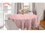 Abakuhaus Tovaglia Rotonda Con Motivi Floreali, Motivi Floreali Astratti Femminili, Tovaglia Circolare Per Sala Da Pranzo E Cucina, 150 Cm, Rosa Pastello E Bianco