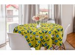 Abakuhaus Tovaglia Rotonda Con Motivi Floreali, Foglie Floreali Scandinave, Tovaglia Circolare Per Decorare La Sala Da Pranzo E La Cucina, 150 Cm, Giallo Azzurro Blu