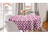 Abakuhaus Tovaglia Rotonda Astratta, Motivo Floreale Vivace, Tovaglia Circolare Per Sala Da Pranzo E Cucina, 150 Cm, Bianco E Rosa