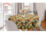 Abakuhaus Tovaglia Rotonda Vintage, Con Motivi Floreali E A Quadri, Tovaglia Circolare Per Decorare La Sala Da Pranzo E La Cucina, 150 Cm, Multicolore