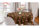 Abakuhaus Tovaglia Rotonda Arancione Bruciato, Foglie Di Ghianda E Volpi, Tovaglia Circolare Per Sala Da Pranzo, Decorazione Cucina, 150 Cm, Cacao Scuro Multicolore