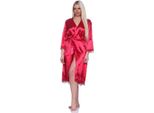 Vestaglia Da Donna Kimono In Raso Con Pizzo; Rosso Vino/2Xl