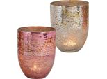 Set Di 2 Lanterne D'argento Crema E Rosa Ø 12 Cm