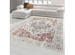 Tappeto Classico Moderno Con Decorazioni E Ornamenti Orientali In Rosso Crema Arancione Dimensioni - 140 X 200 Cm