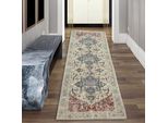 Tappeto Classico Moderno Con Decorazioni E Ornamenti Orientali In Rosso Crema Arancione Dimensioni - 80 X 150 Cm