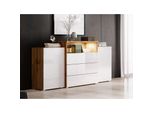 Cassettiera Combinata Con Illuminazione A Led Zorina – Rovere Wotan / Bianco Lucido