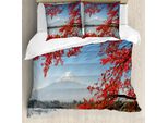 Abakuhaus Set Copripiumino Per Letto Singolo, Stagione Autunnale Montana, Antiacaro, Adatto A Chi Soffre Di Allergie, Con Federa, 200 Cm X 200 Cm - 80 X 80 Cm, Vermiglio Pallido Azzurro Cielo
