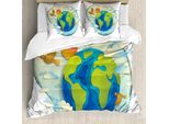 Abakuhaus Giorno Della Terra Set Copripiumino Per Letti Singoli, Grafica Globe Wolken, Antiacaro, Adatto A Chi Soffre Di Allergie, Con Federa, 155 Cm X 220 Cm - 80 X 80 Cm, Giallo Pallido, Giallo, Verde