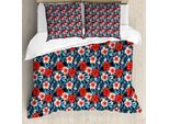 Abakuhaus Set Copripiumino Tropicale Per Letti Singoli, Hibiscus Plumeria, Antiacaro, Adatto A Chi Soffre Di Allergie, Con Federa, 155 Cm X 220 Cm - 80 X 80 Cm, Multicolore