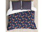 Abakuhaus Set Copripiumino Per Letto Singolo, Con Animali E Fragole, Antiacaro, Adatto A Chi Soffre Di Allergie, Con Federa, 155 Cm X 220 Cm - 80 X 80 Cm, Lavanda Scuro Multicolore